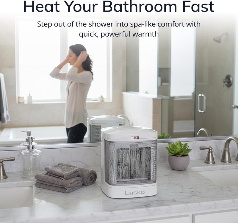 Lasko Portable Electric Ceramic Space Heater with ALCI Plug for Bathroom Use, 2 Heat Settings and Simple Heat Button, 8 Inches, White, 1500W, CD08200 - Image 4